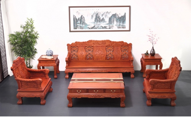 A2503 竹节沙发 缅甸花梨 6件